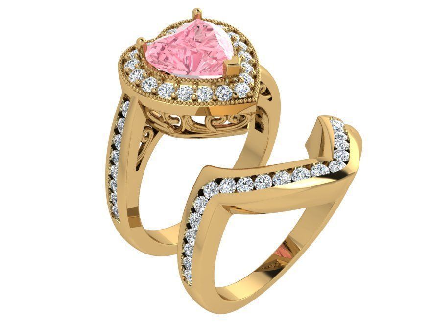 Pink stone heart diamond ring with band 3432 3D print model 3D print model_1