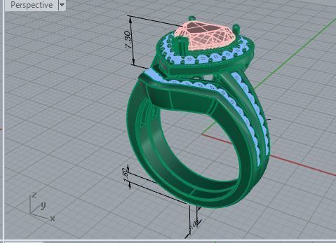 Pink stone heart diamond ring with band 3432 3D print model 3D print model_7