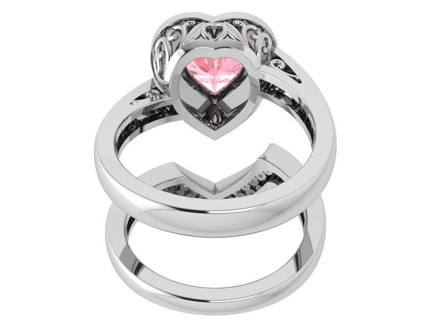 Pink stone heart diamond ring with band 3432 3D print model 3D print model_3
