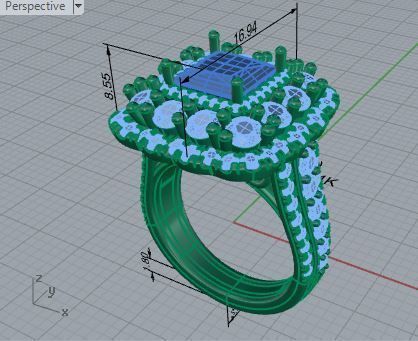 3-row diamond ring 3436 3D print model 3D print model_7