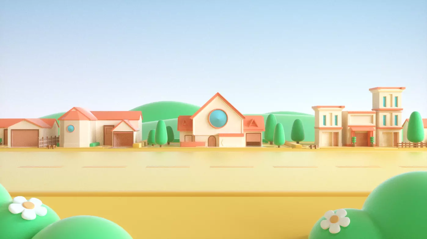 cartoon town 3D model_0