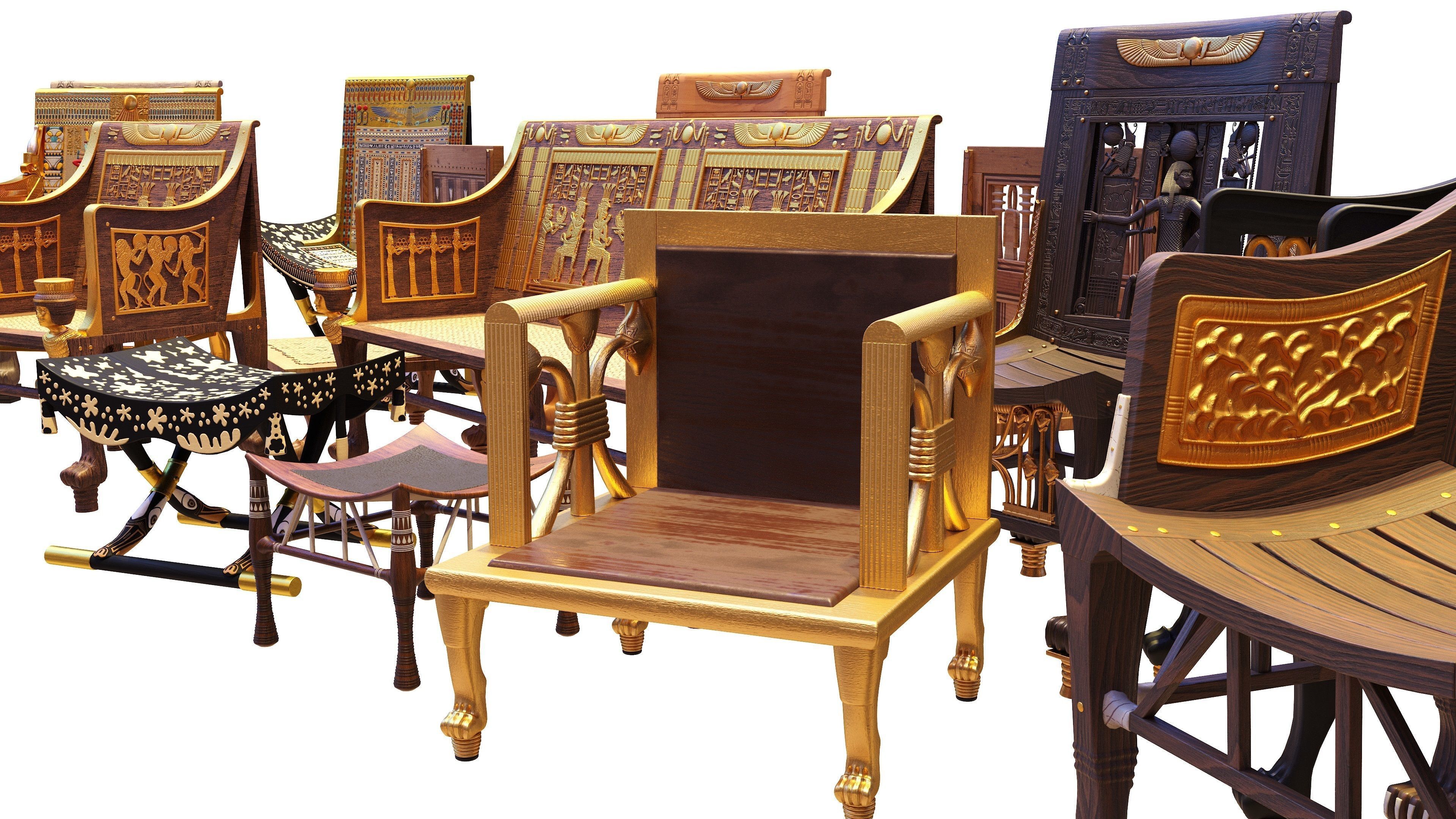 Egyptian Furniture Kit - 15 Chairs Thrones Stools 3D model | CGTrader