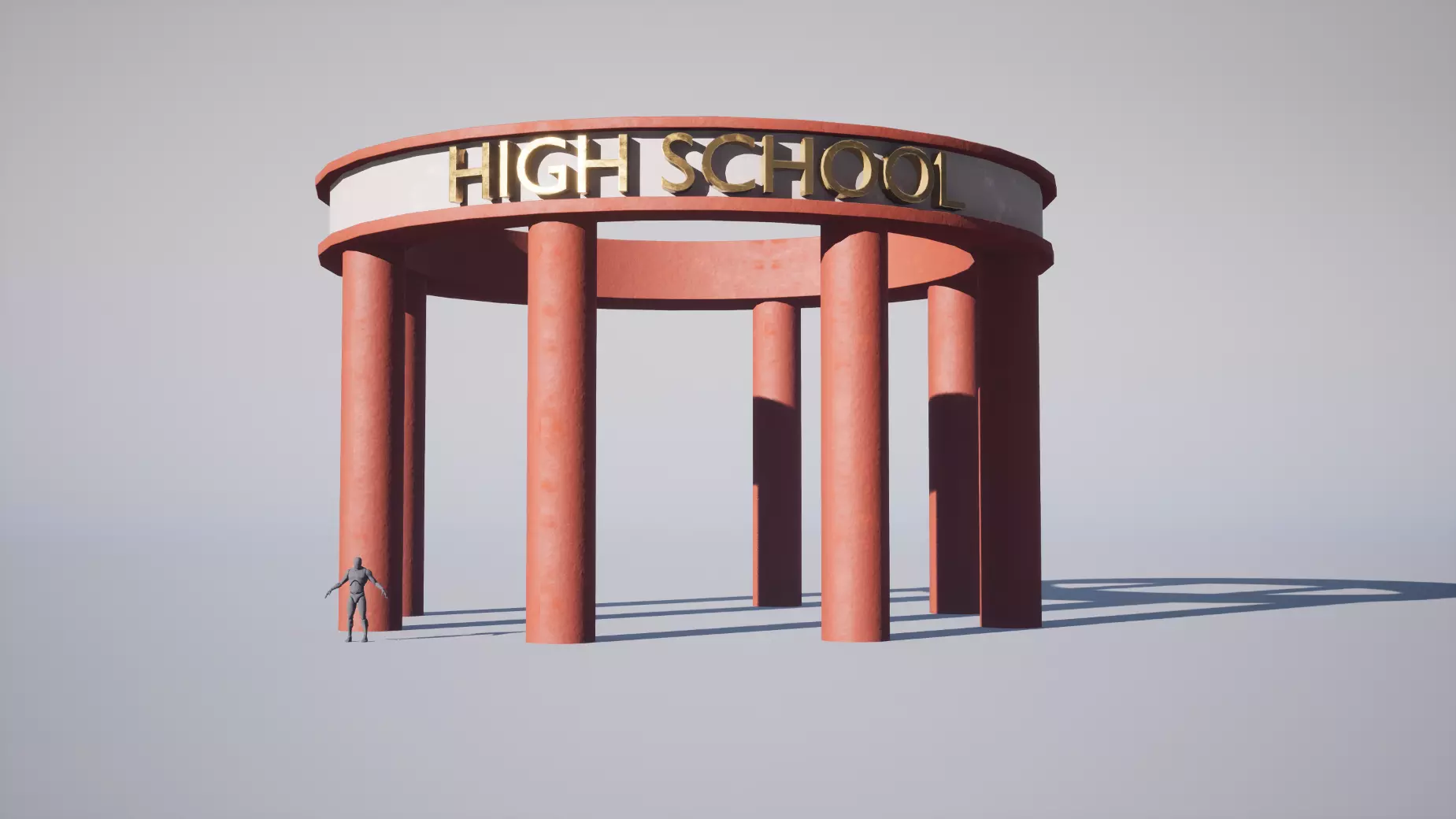 High-School entrance Low-poly 3D model_0