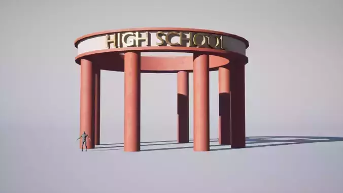 High-School entrance Low-poly 3D model
