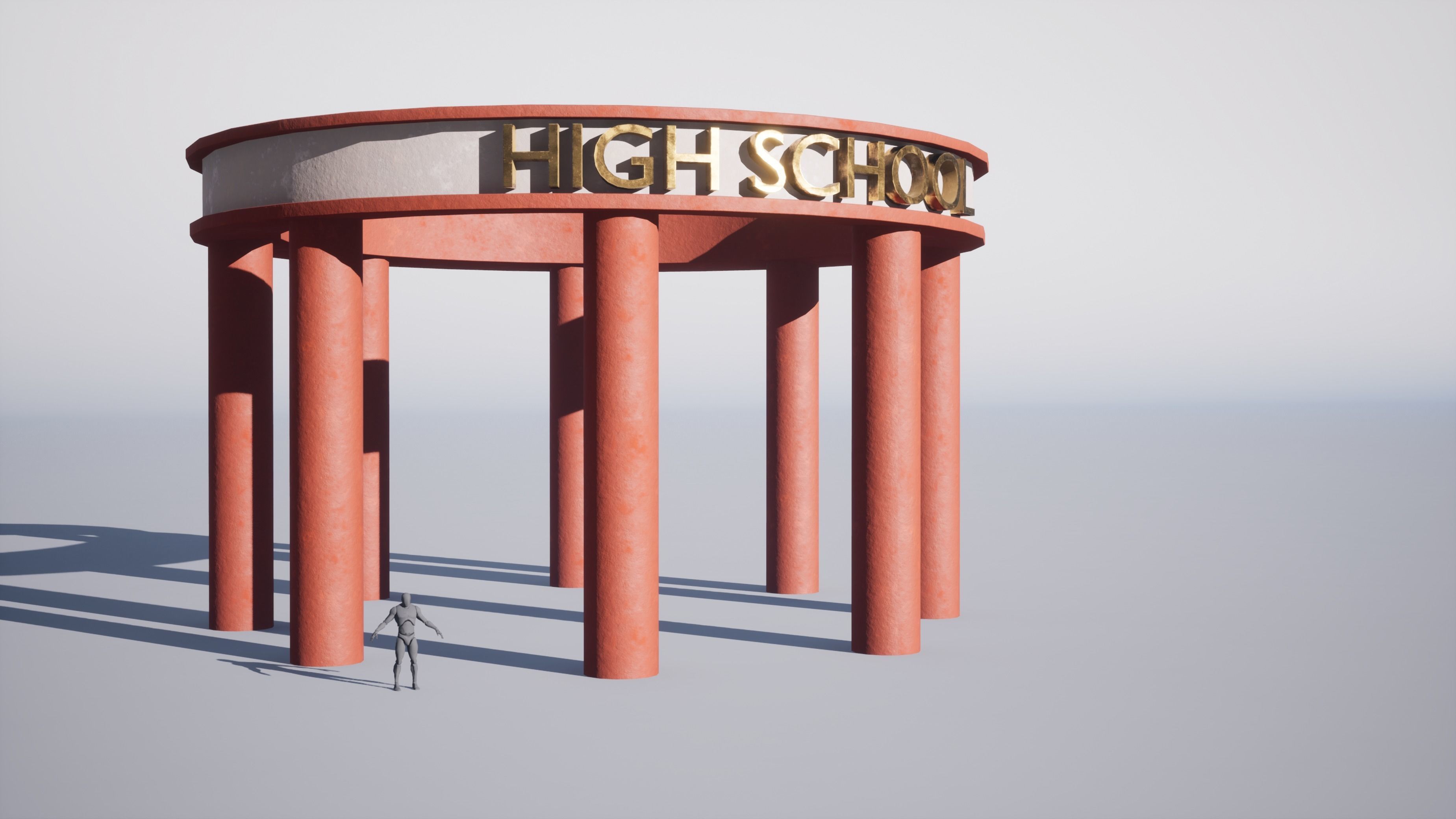 High-School entrance Low-poly 3D model_3