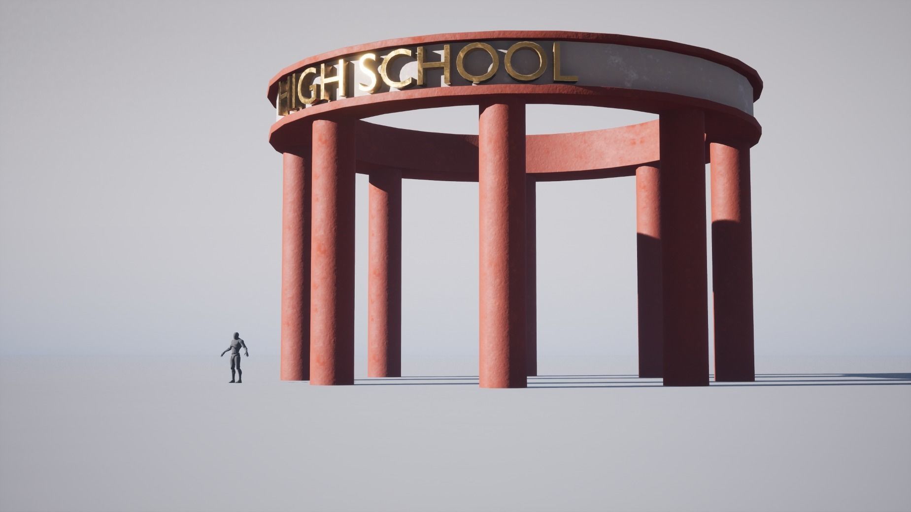 High-School entrance Low-poly 3D model_2