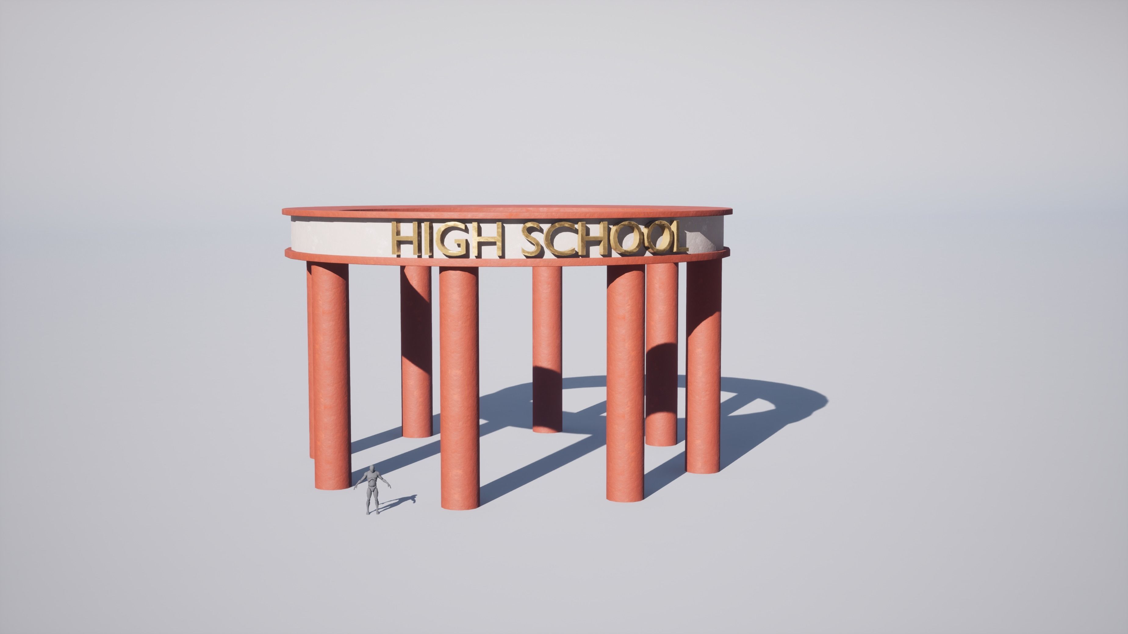 High-School entrance Low-poly 3D model_4