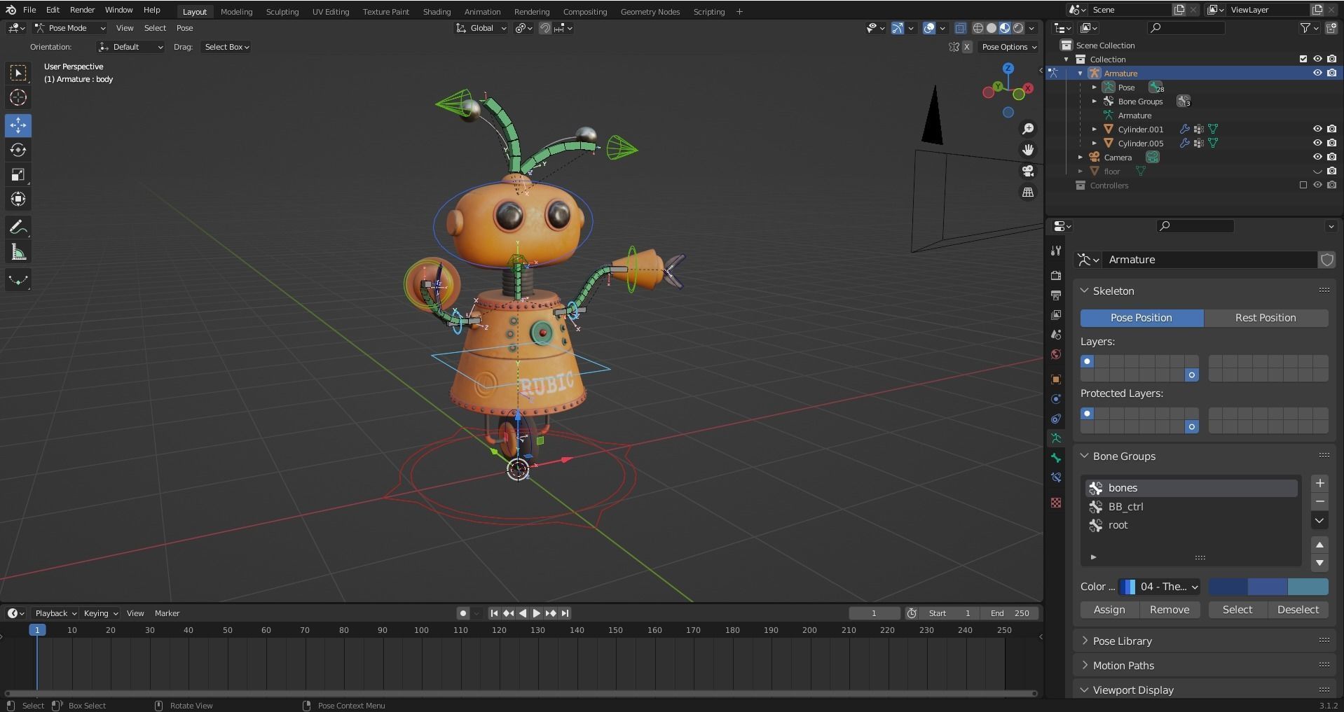 Cartoon Robot Rigged in Blender Low-poly 3D model_14