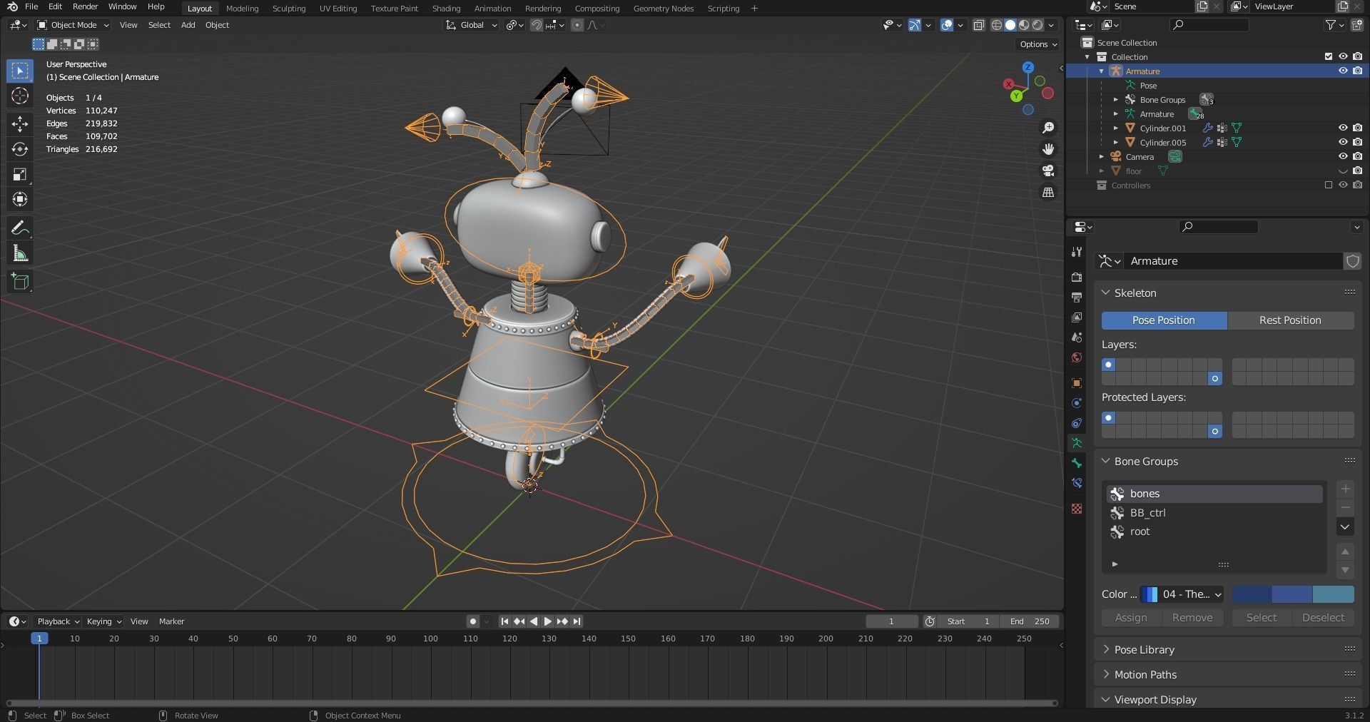 Cartoon Robot Rigged in Blender Low-poly 3D model_11