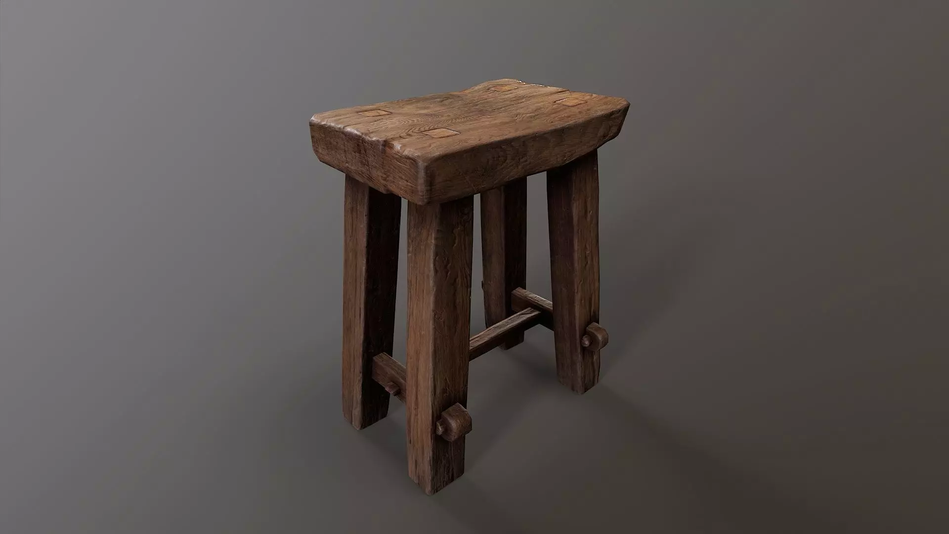 Medieval stool Low-poly 3D model_0