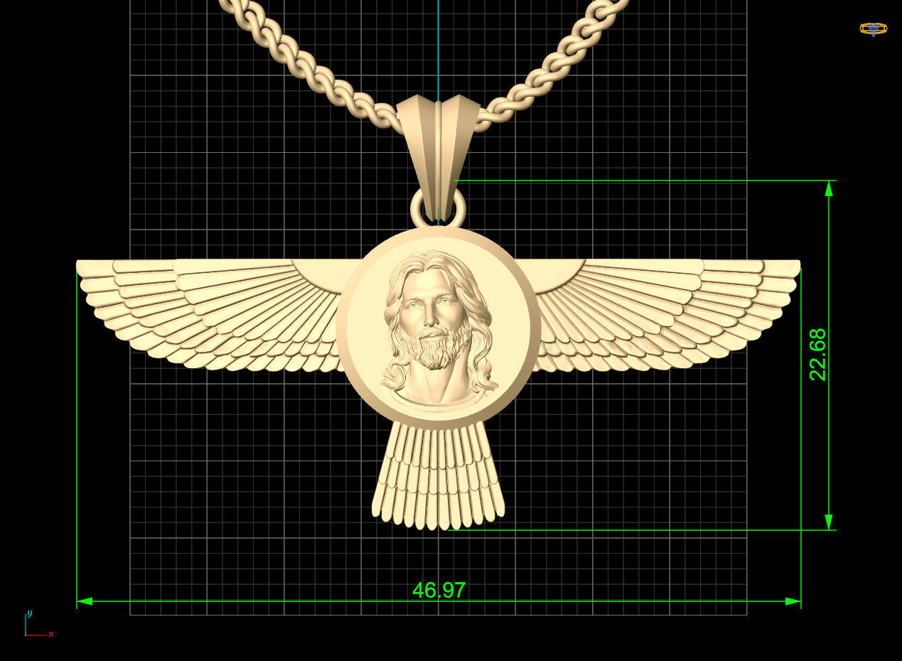Jesus wing pendant sterling  gold printable jewelry 3D model 3D print model_9