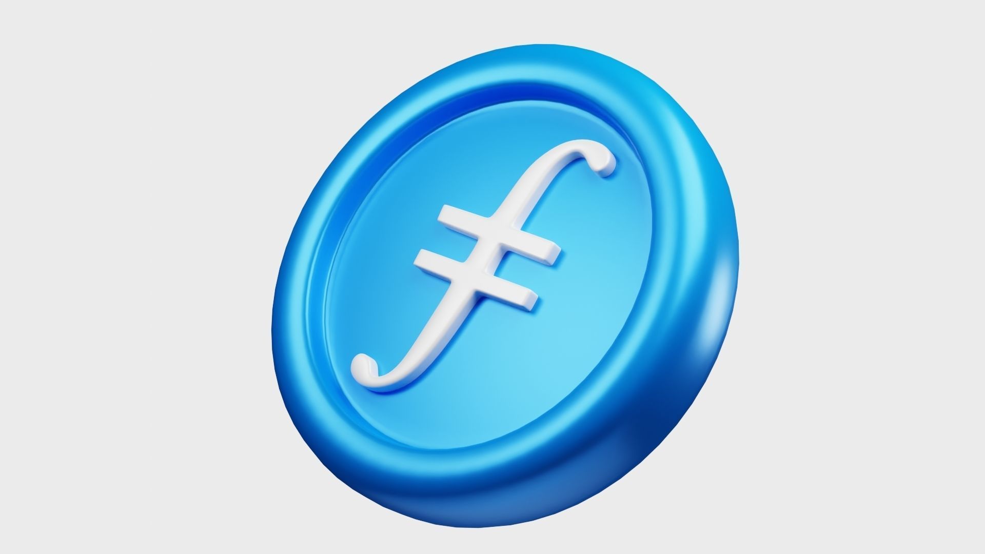 Filecoin or FIL Blue Crypto Coin with cartoon style 3D model_1