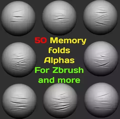 50 Memory Folds Alphas for Zbrush and more 3D model