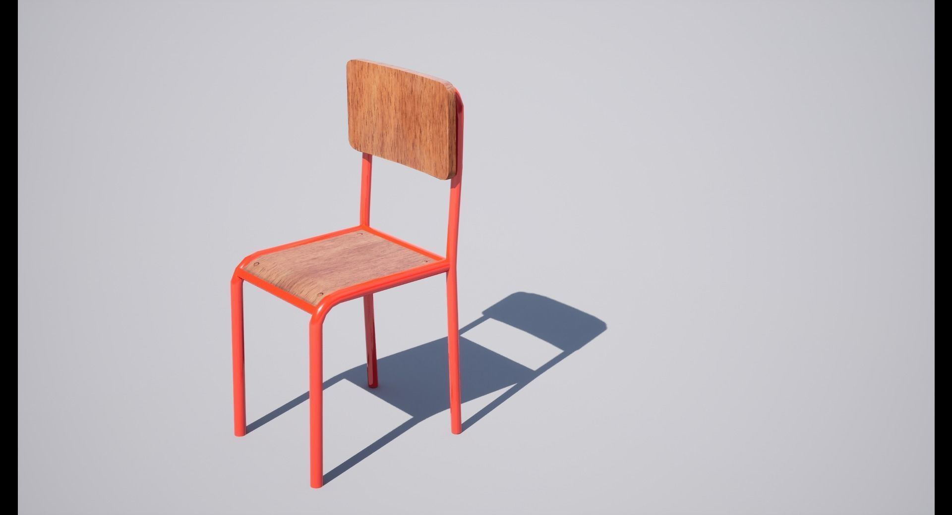 Chair wooden with orange seat Low-poly 3D model_6