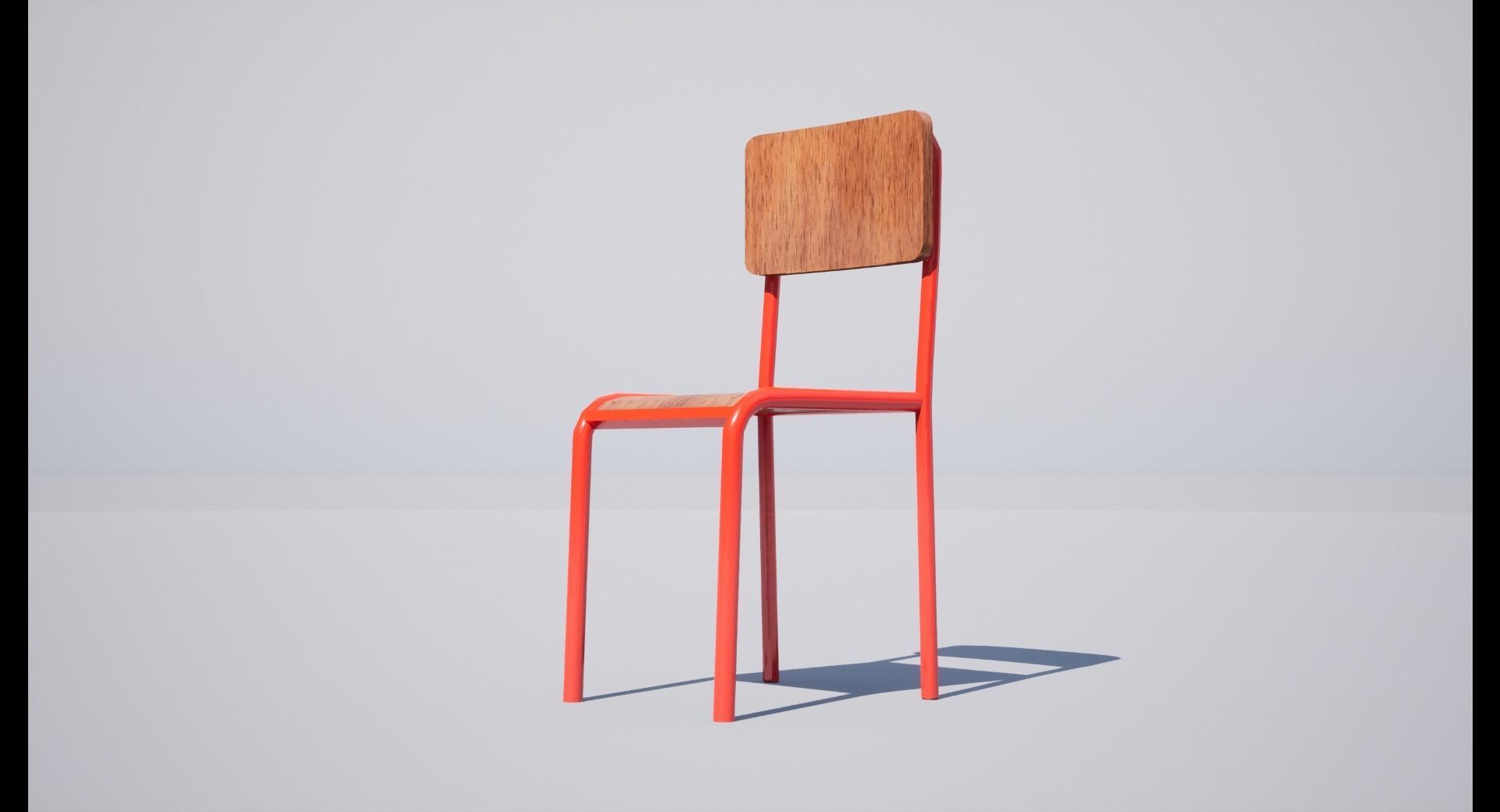 Chair wooden with orange seat Low-poly 3D model_5