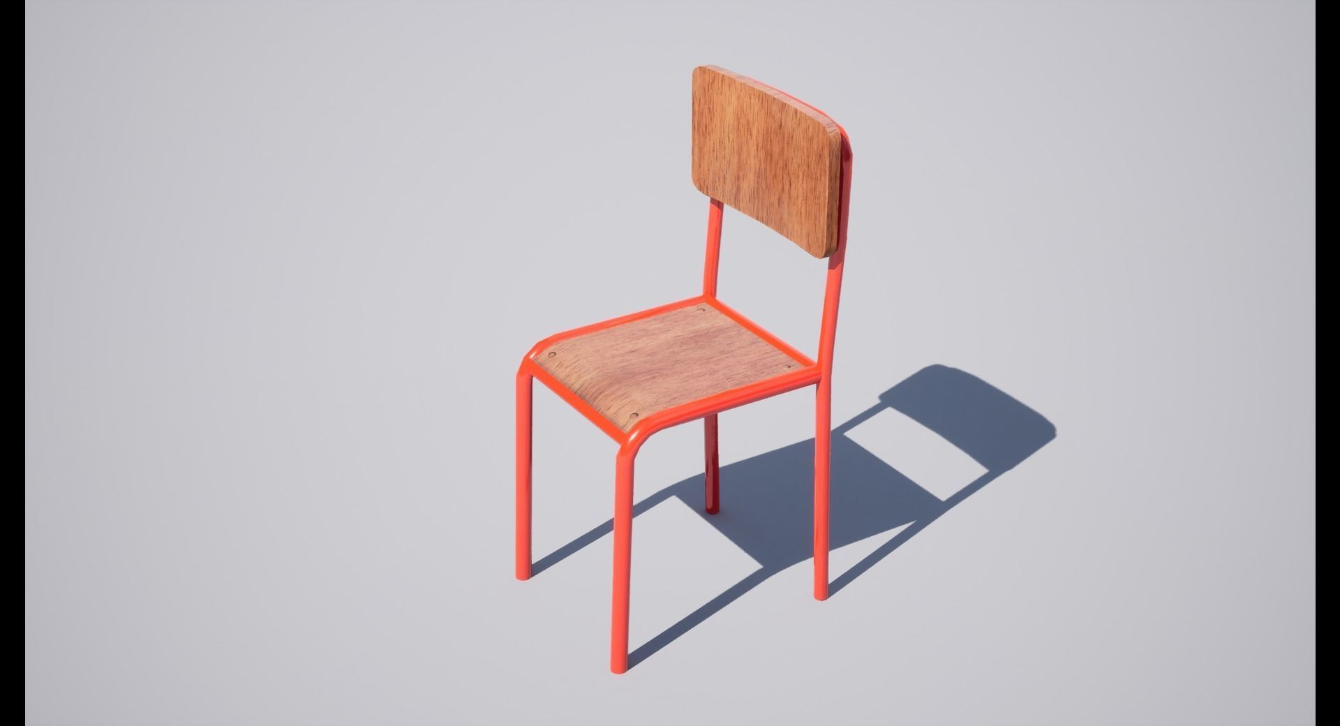 Chair wooden with orange seat Low-poly 3D model_2