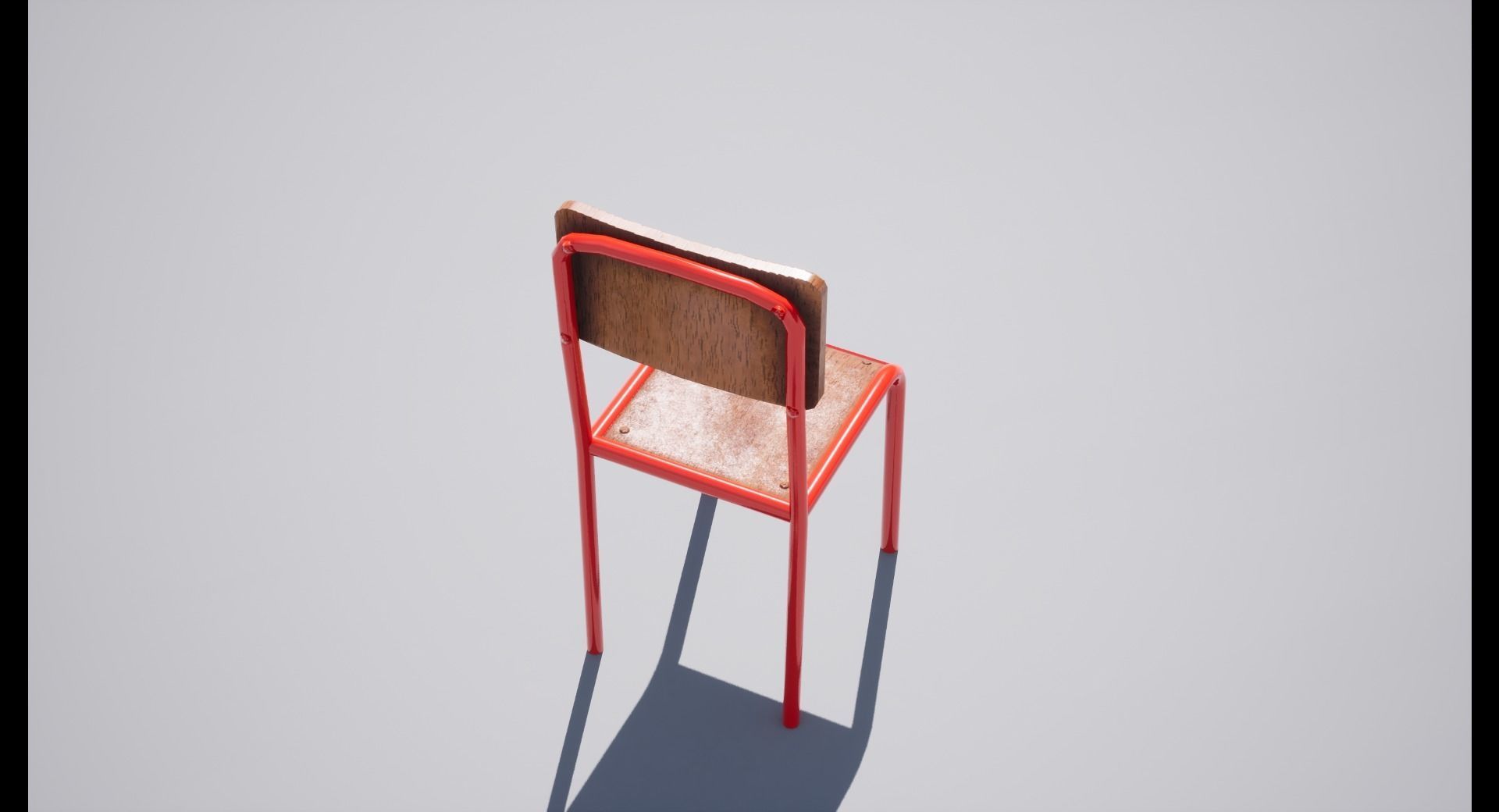 Chair wooden with orange seat Low-poly 3D model_3