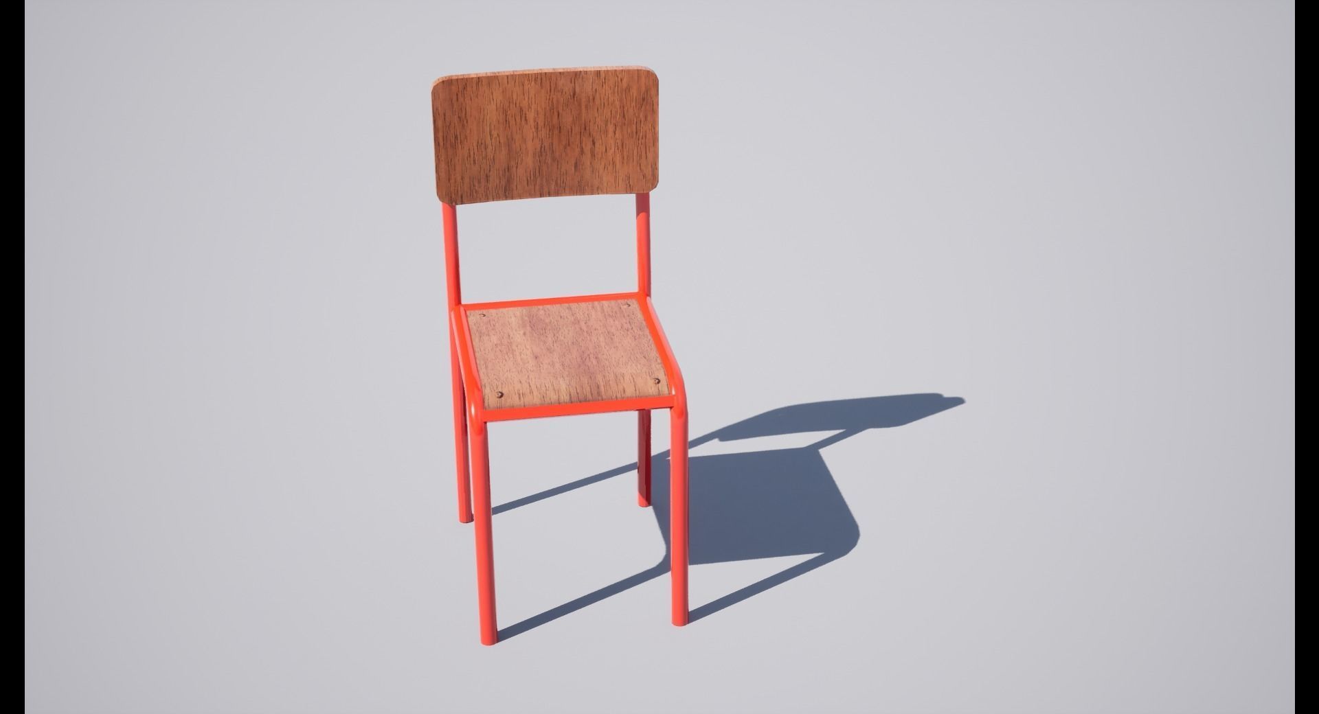 Chair wooden with orange seat Low-poly 3D model_7
