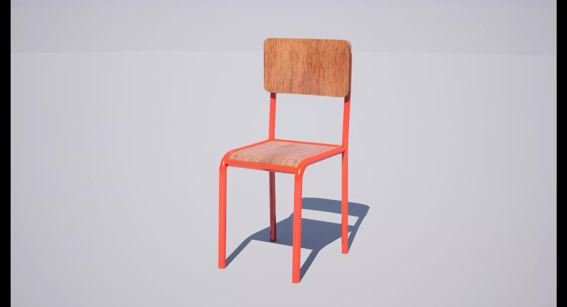 Chair wooden with orange seat Low-poly 3D model_0