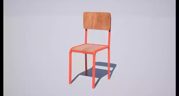 Chair wooden with orange seat Low-poly 3D model