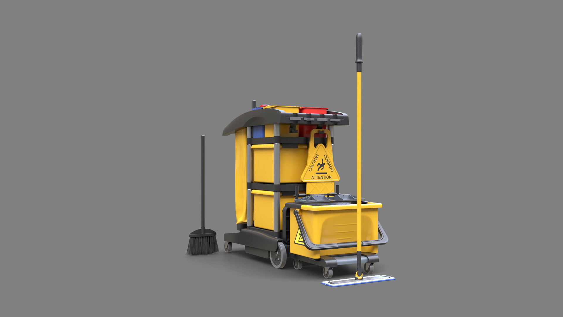 Cleaning Cart Low-poly 3D model_2