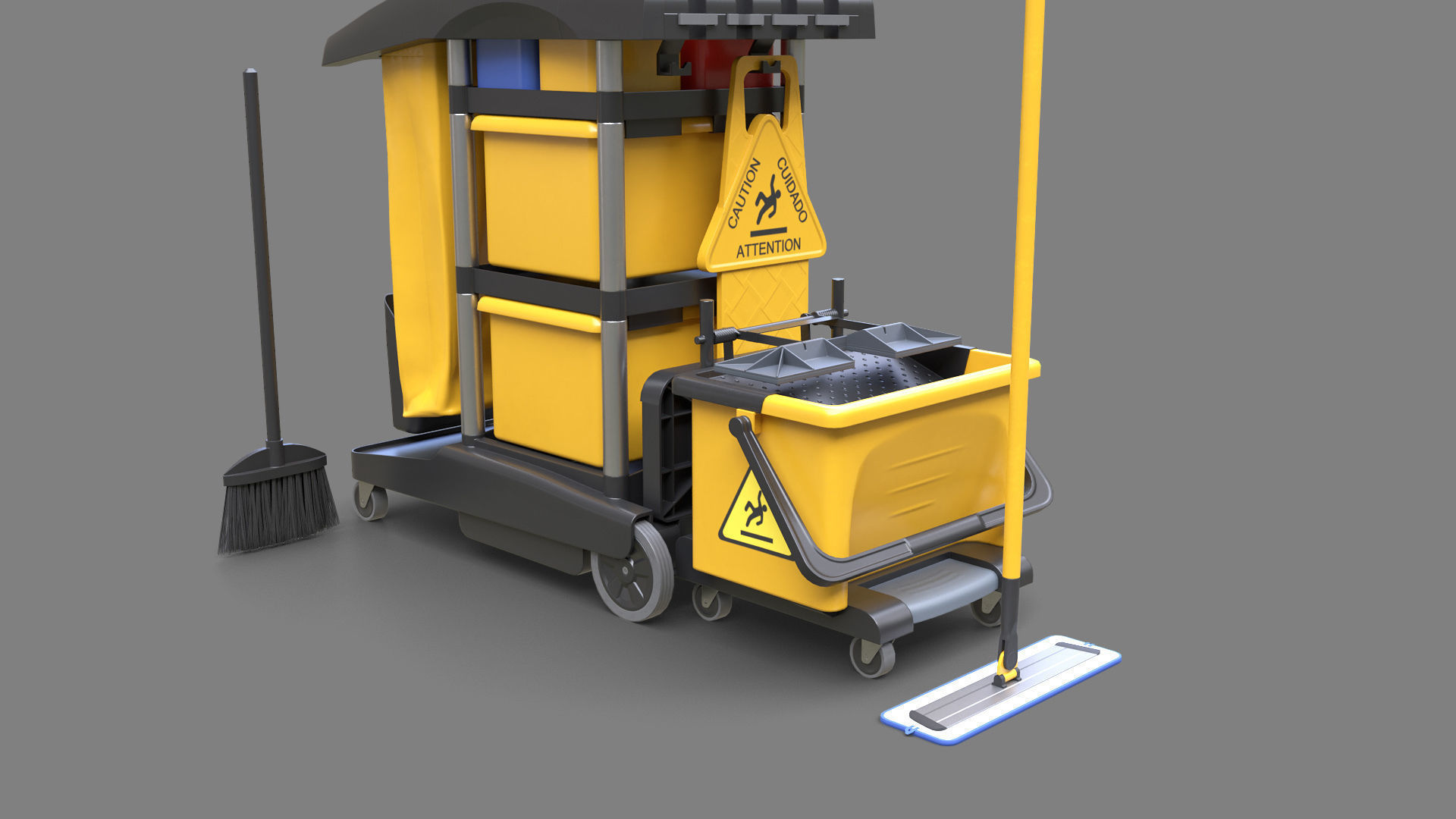 Cleaning Cart Low-poly 3D model_4