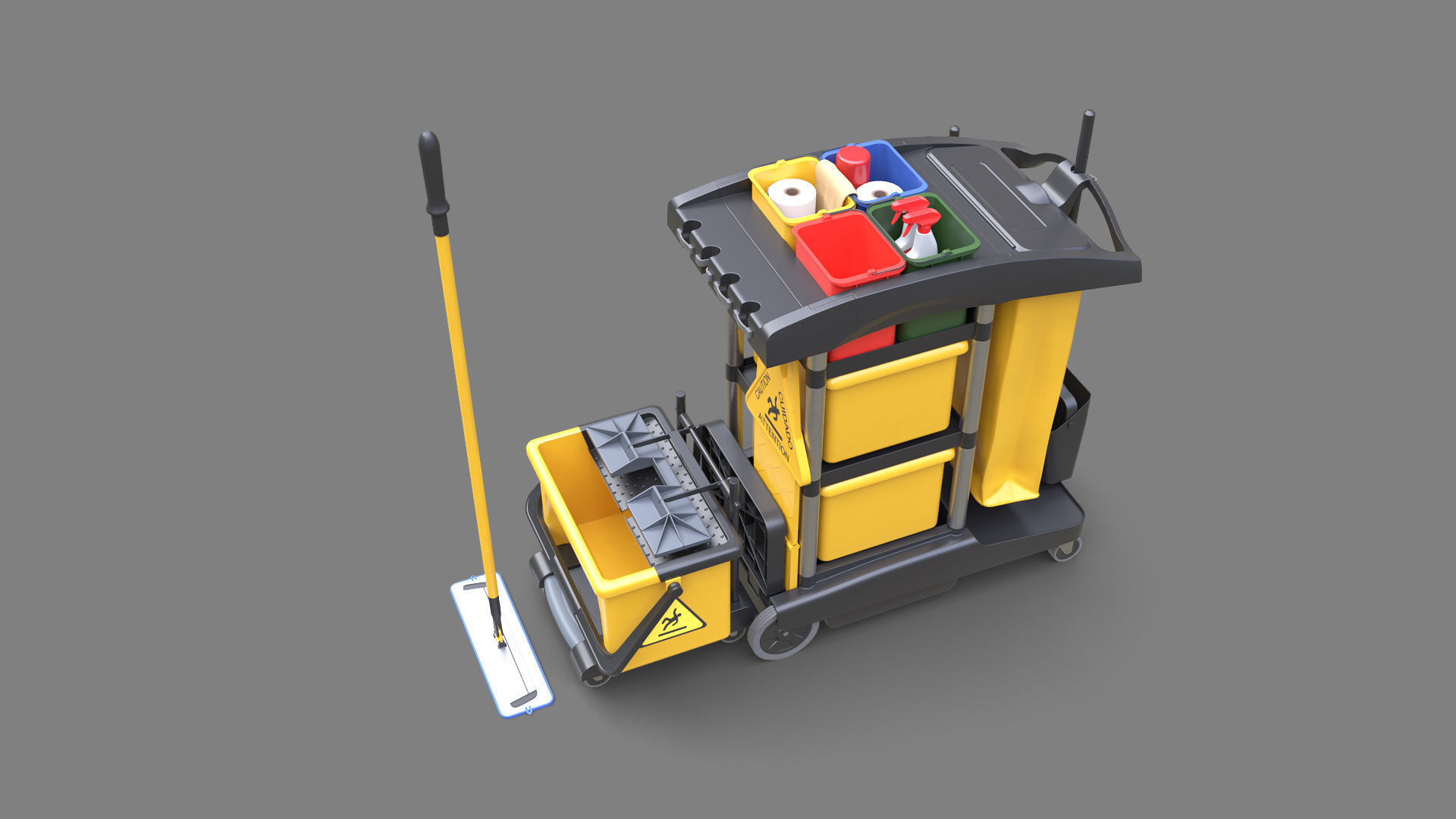 Cleaning Cart Low-poly 3D model_6