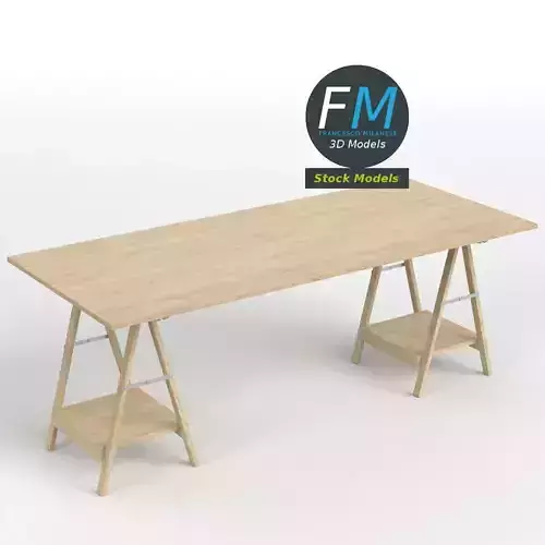 Desk on trestle supports 3D model