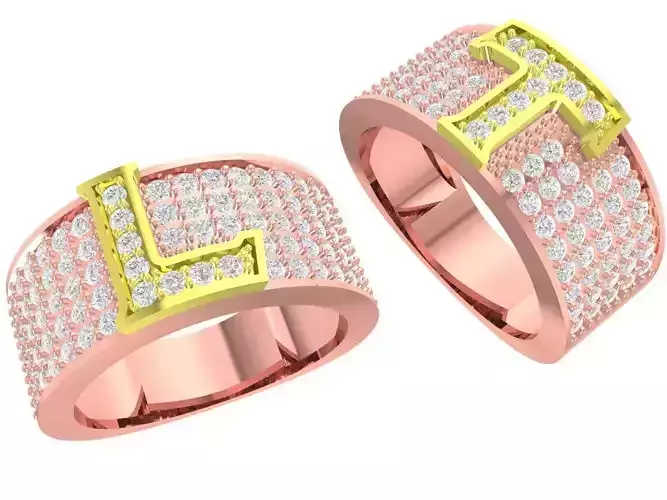 luxury diamond letter L and T ring 4301