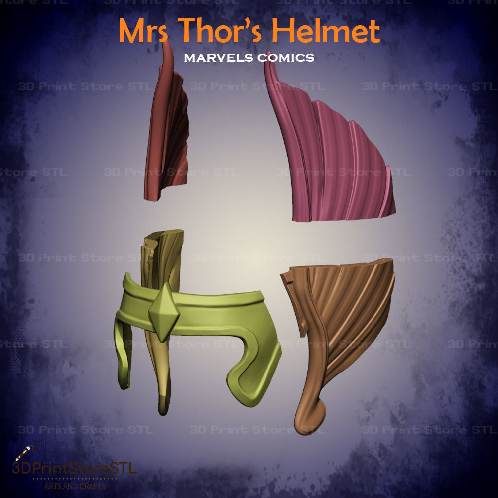 Mrs Thor Helmet Cosplay Marvel comics - STL File 3D print model_5