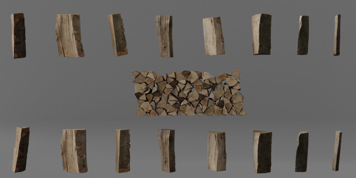 Photorealistic Firewood Pieces Low-poly 3D model_1