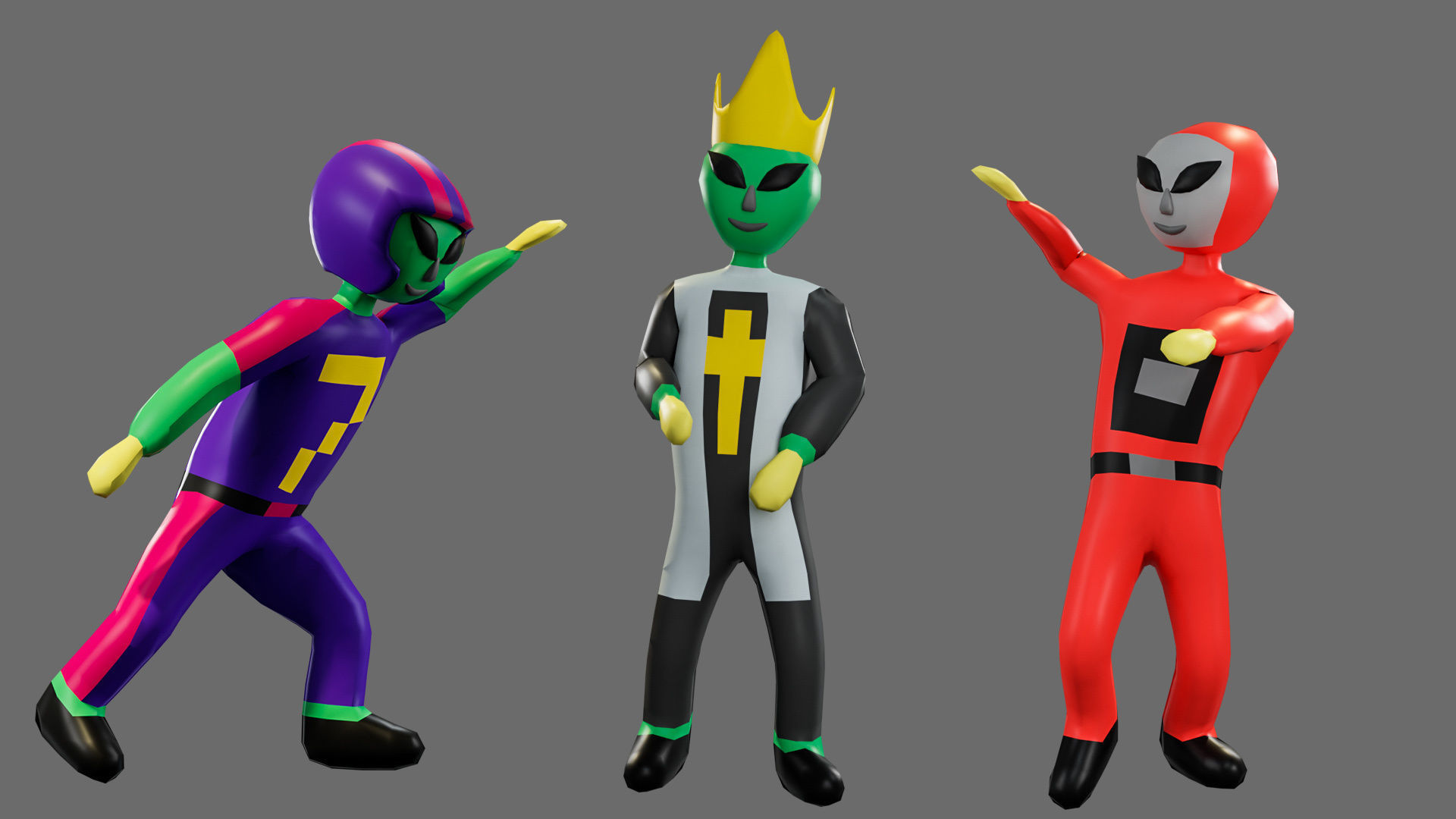 Cartoon characters aliens Low-poly 3D model_19