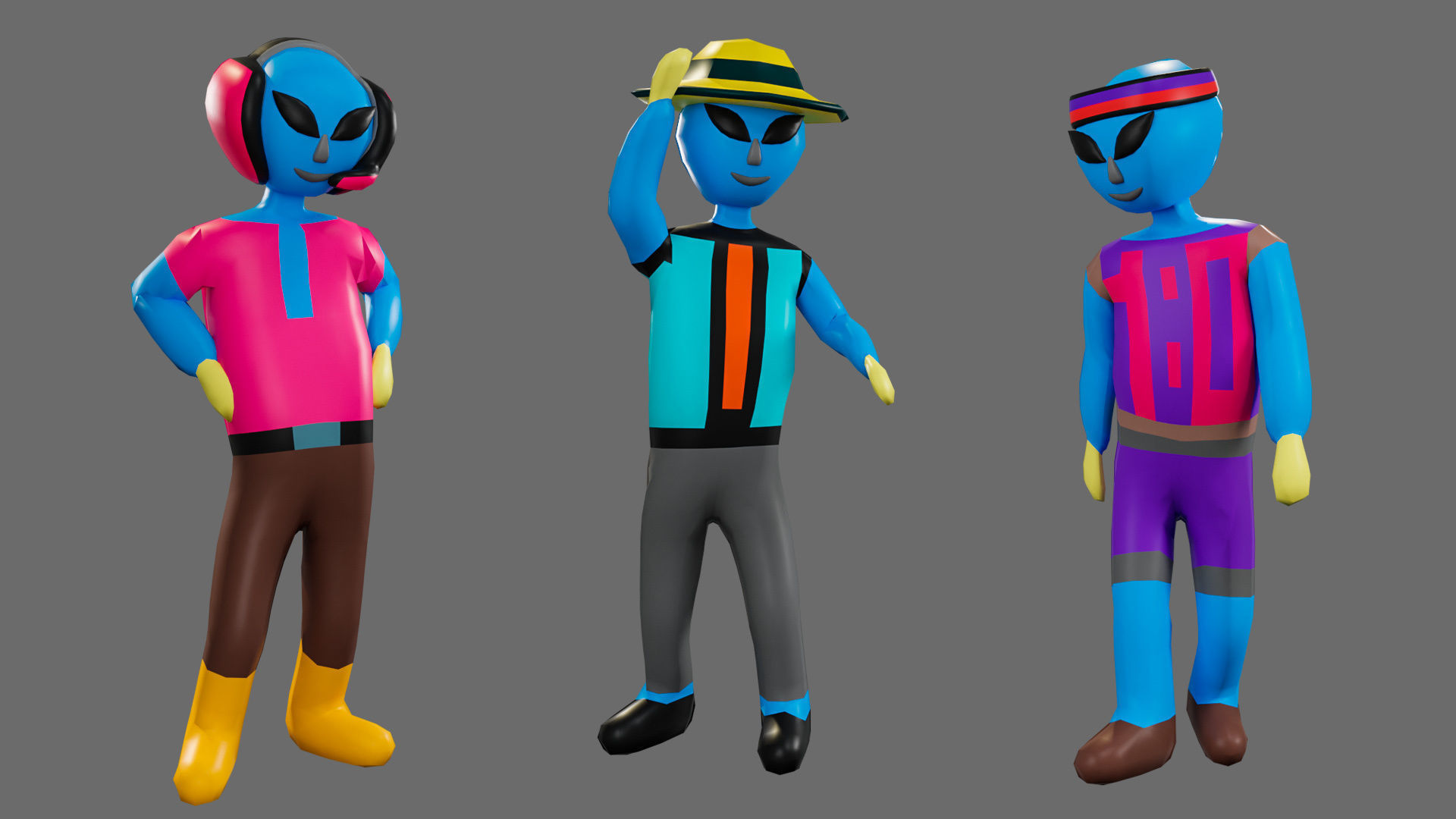 Cartoon characters aliens Low-poly 3D model_13
