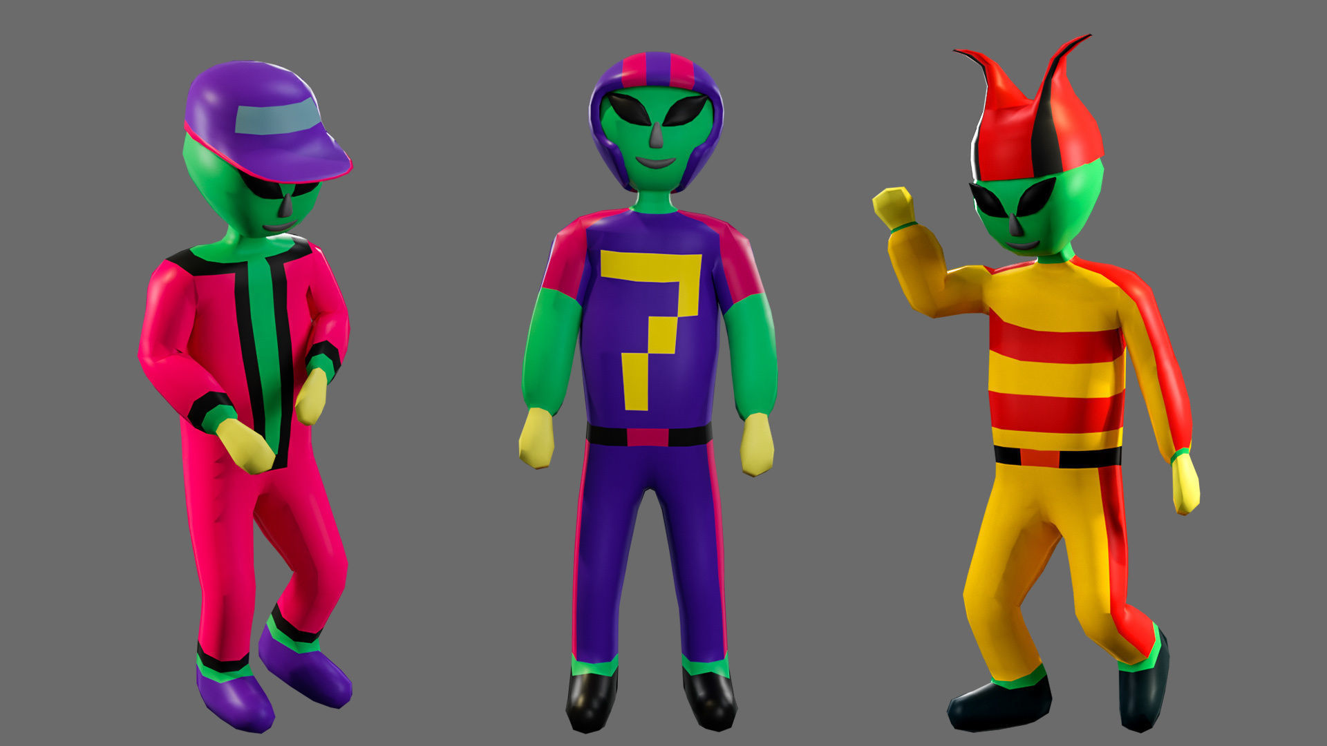 Cartoon characters aliens Low-poly 3D model_11
