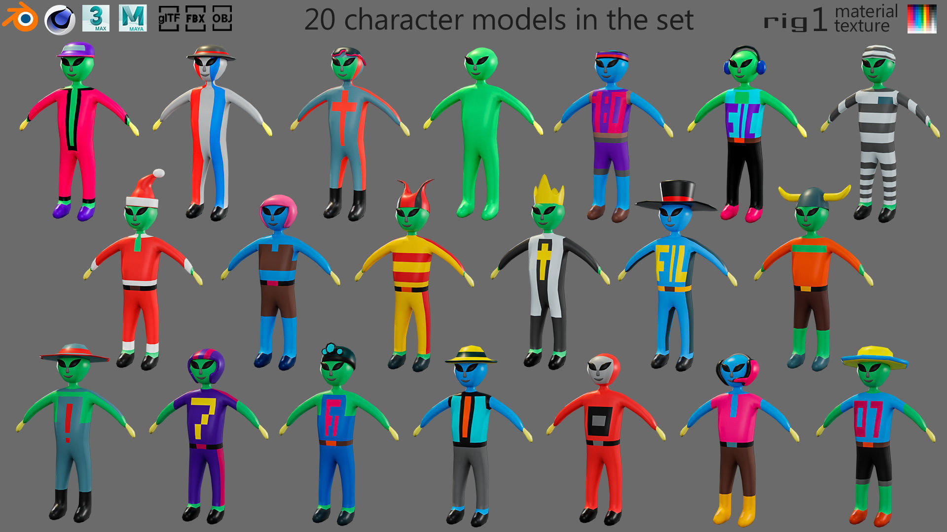 Cartoon characters aliens Low-poly 3D model_28
