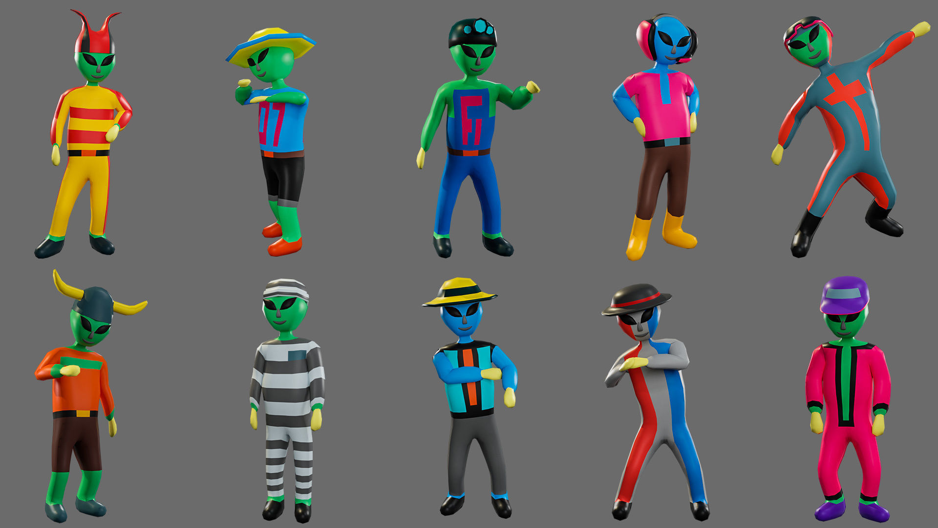 Cartoon characters aliens Low-poly 3D model_21