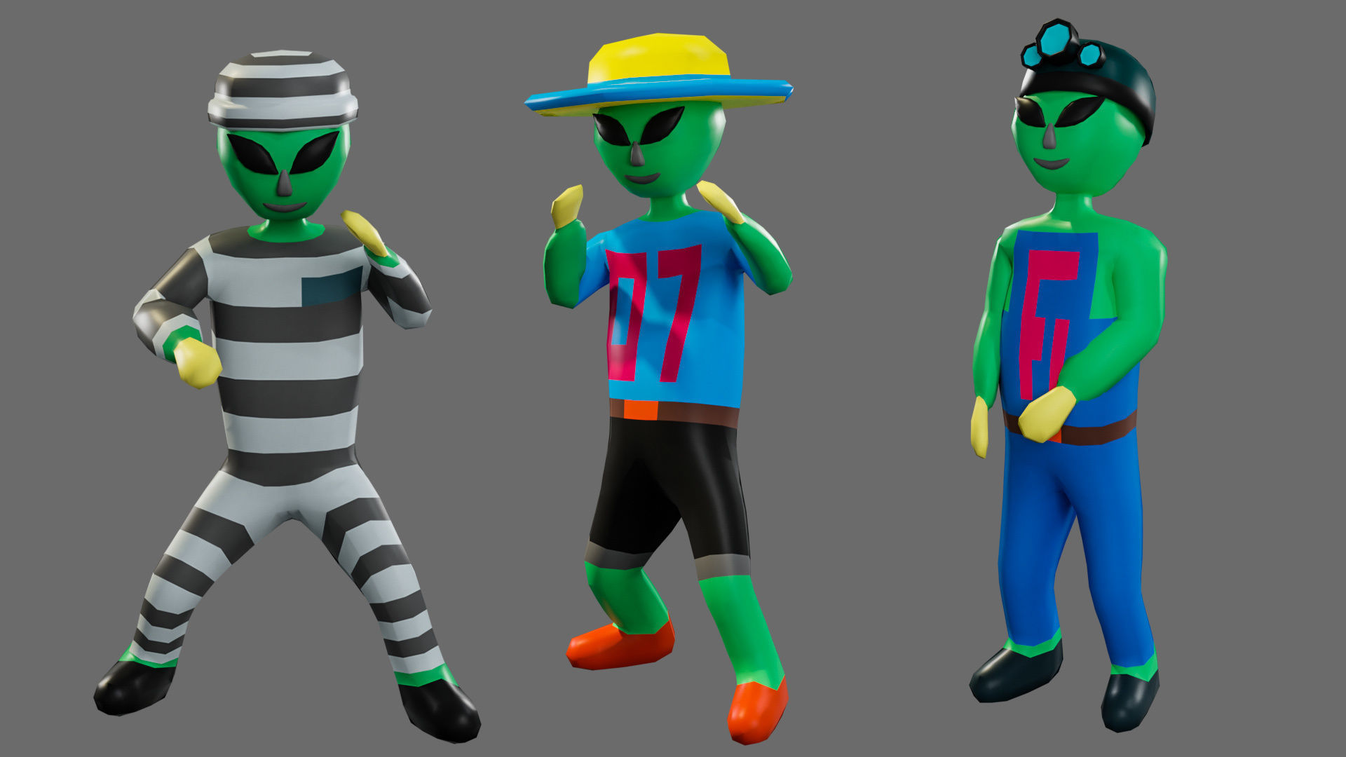 Cartoon characters aliens Low-poly 3D model_17