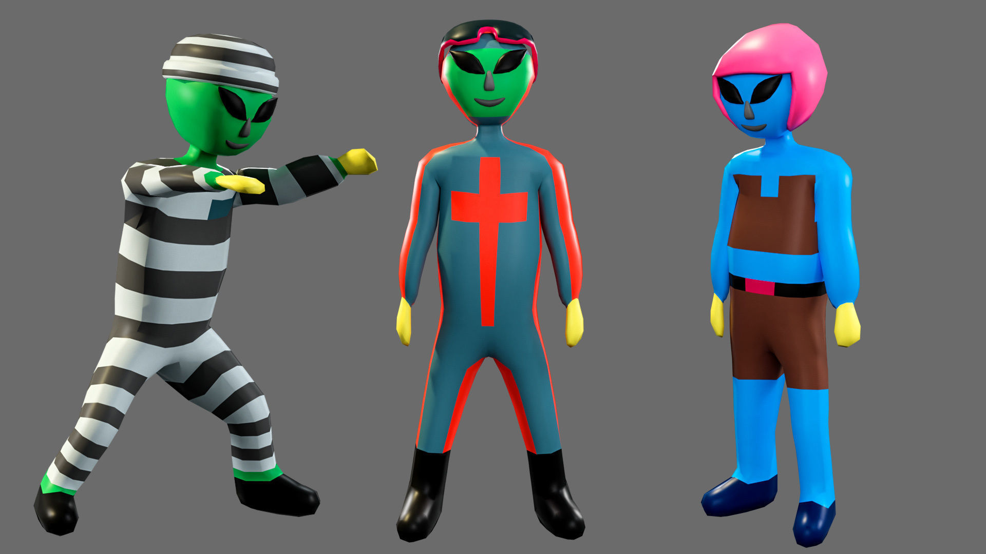Cartoon characters aliens Low-poly 3D model_9