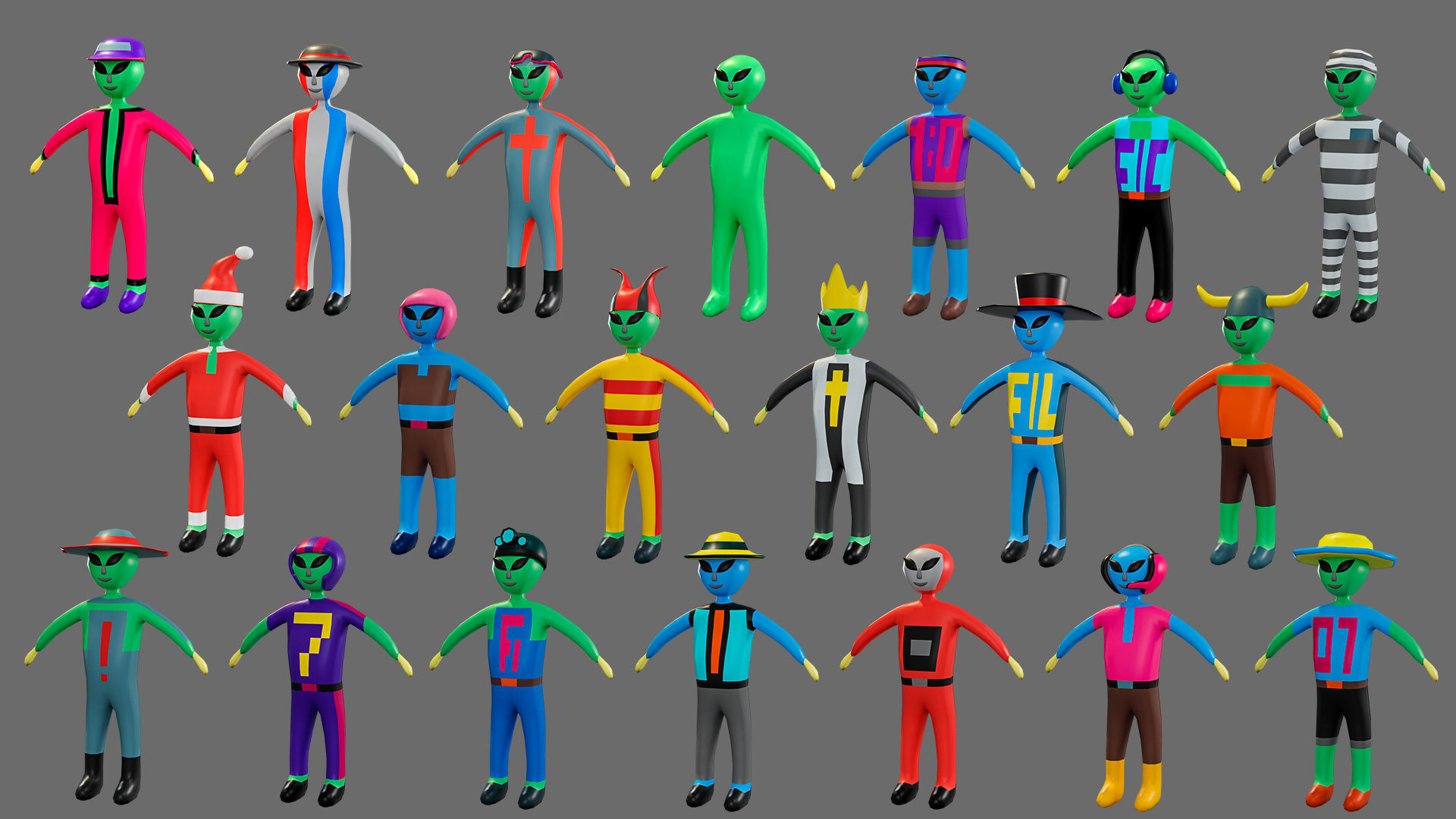 Cartoon characters aliens Low-poly 3D model_2