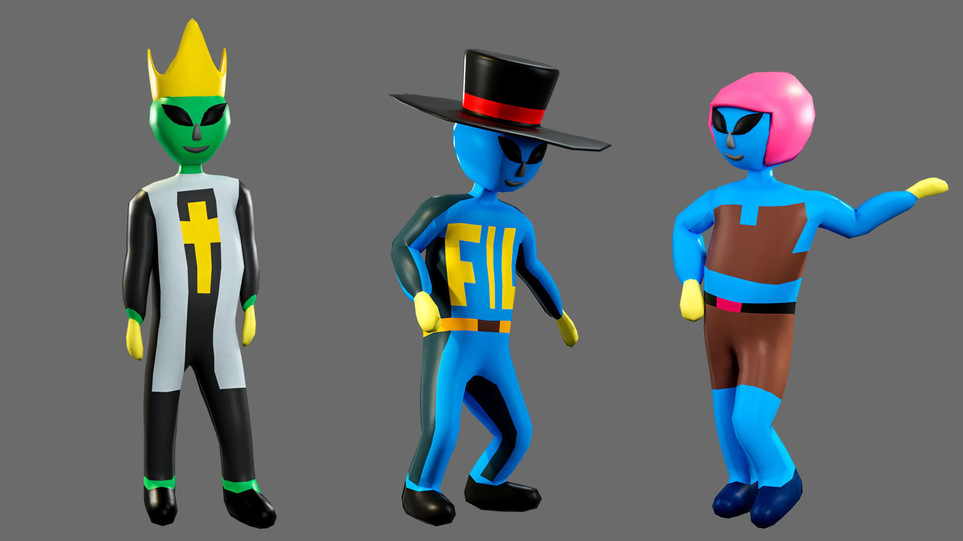 Cartoon characters aliens Low-poly 3D model_10