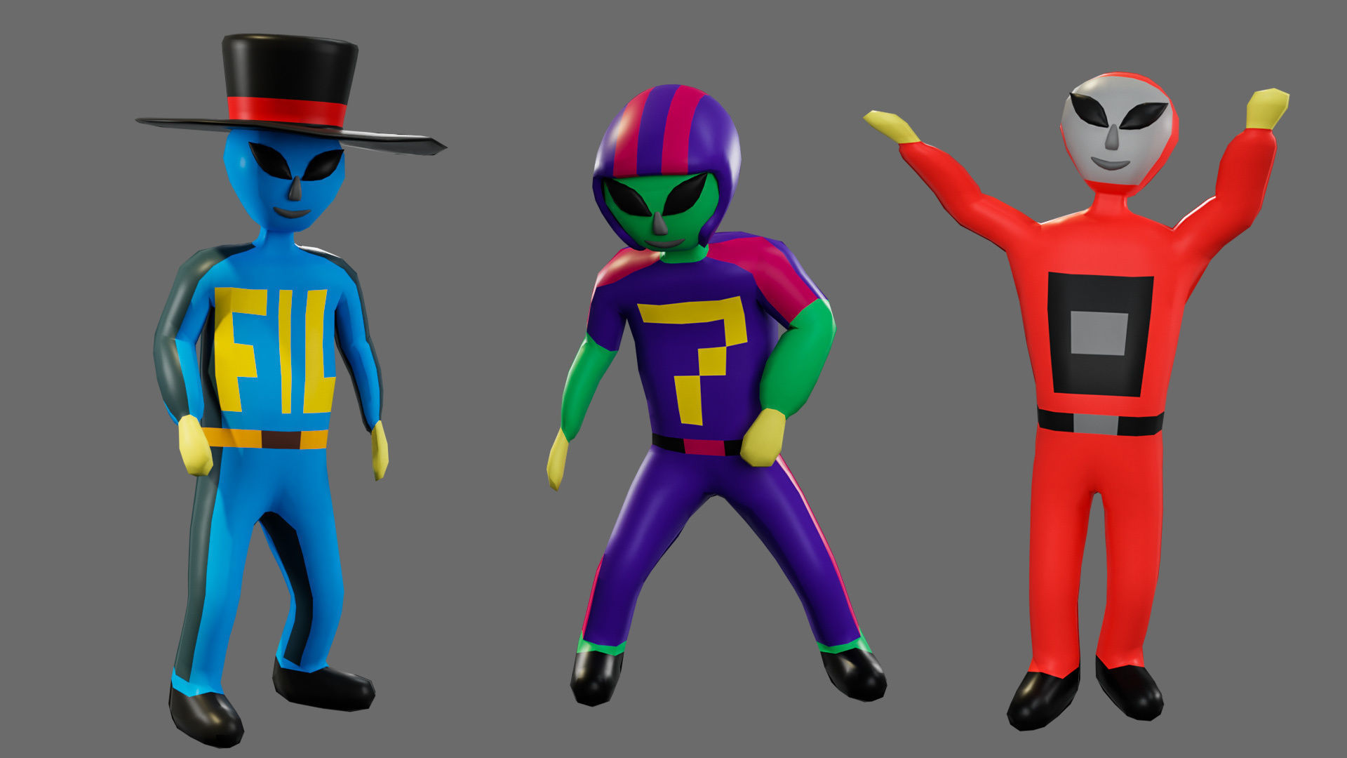 Cartoon characters aliens Low-poly 3D model_12