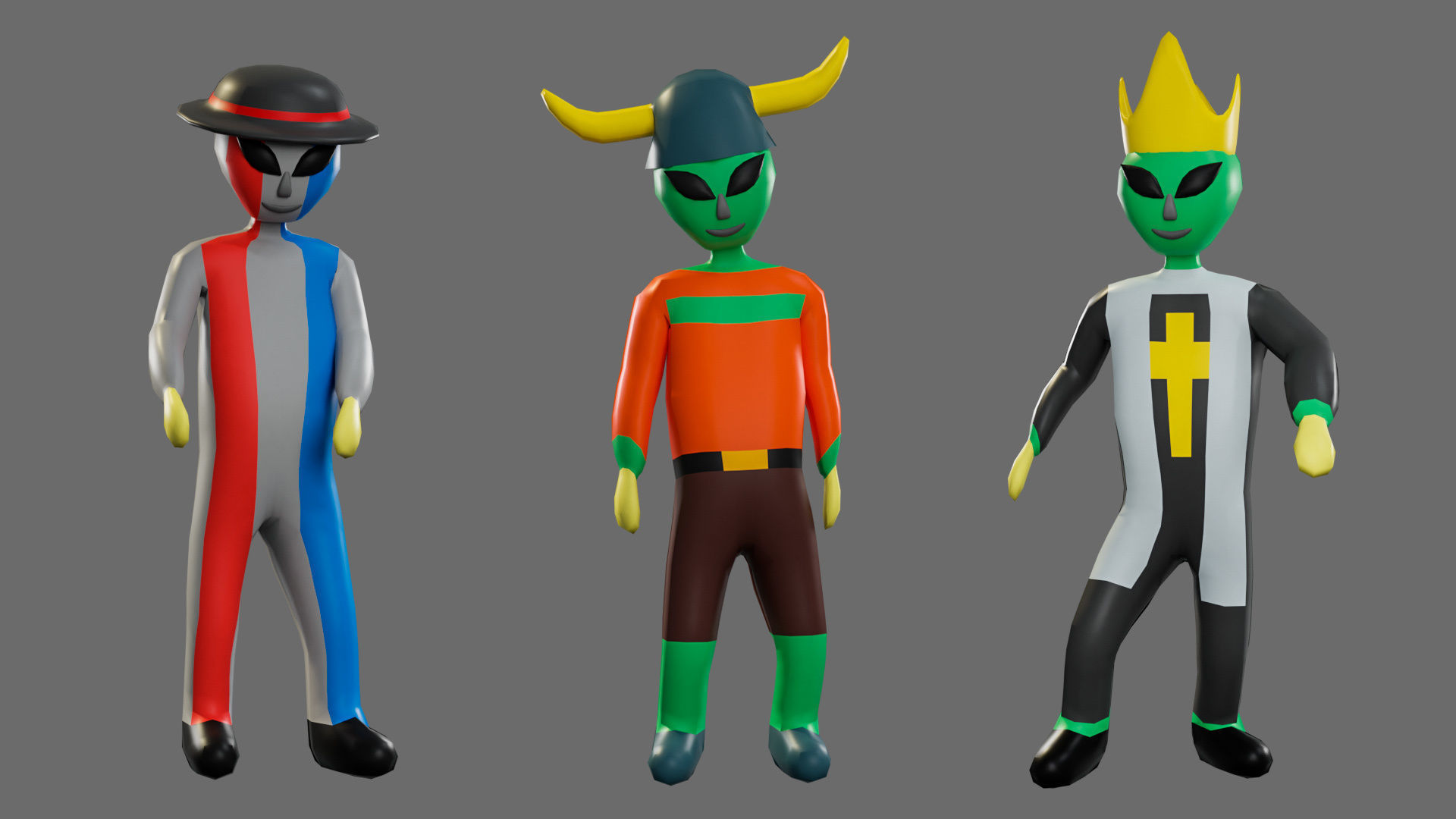 Cartoon characters aliens Low-poly 3D model_14