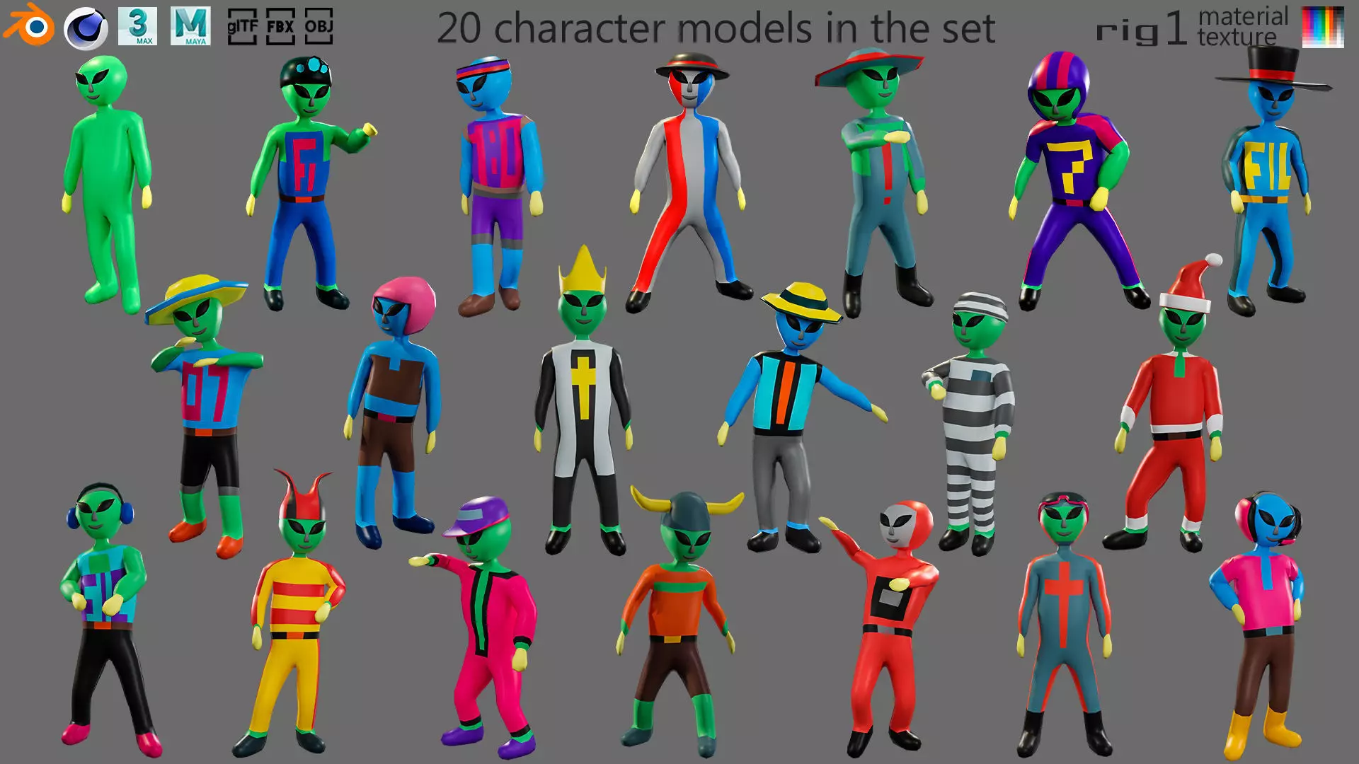 Cartoon characters aliens Low-poly 3D model_0