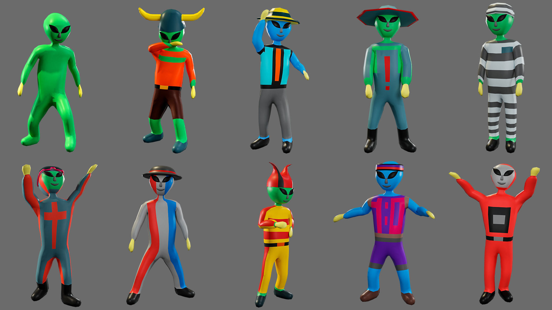 Cartoon characters aliens Low-poly 3D model_3