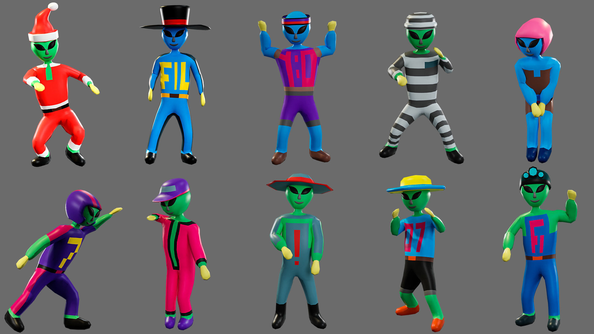 Cartoon characters aliens Low-poly 3D model_5