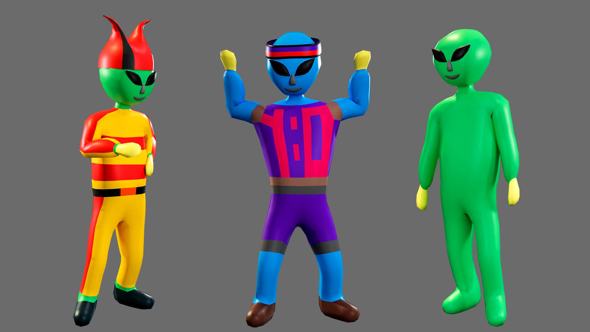 Cartoon characters aliens Low-poly 3D model_7