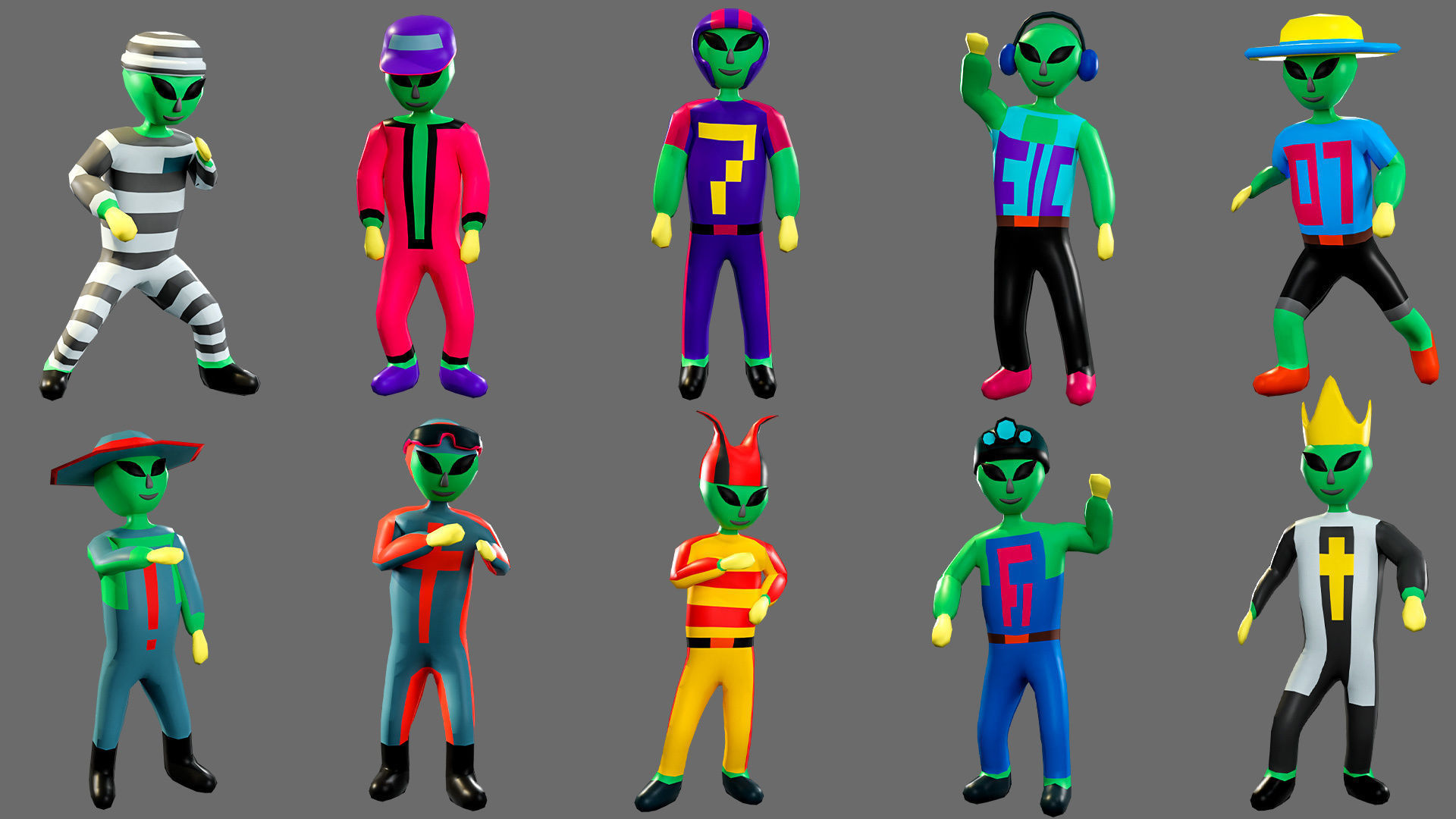 Cartoon characters aliens Low-poly 3D model_4