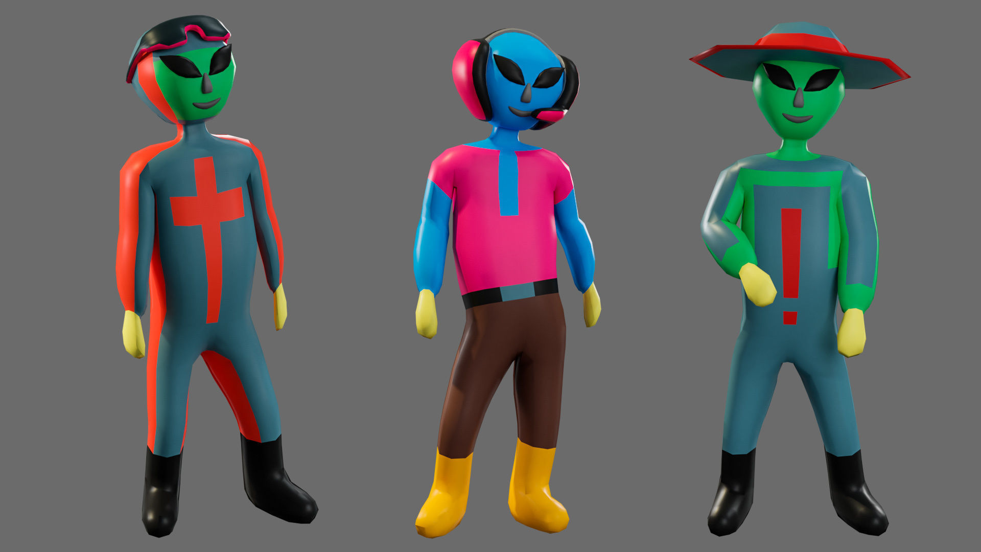 Cartoon characters aliens Low-poly 3D model_18