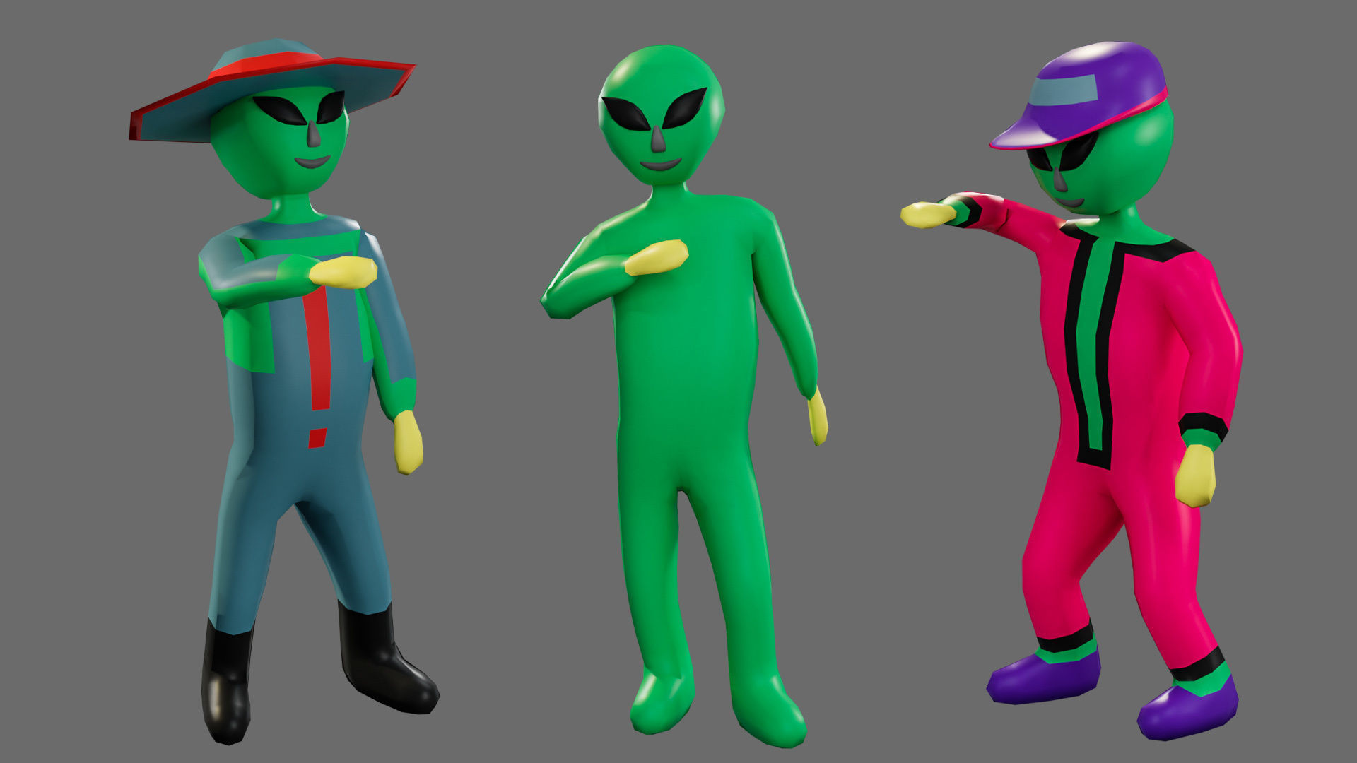 Cartoon characters aliens Low-poly 3D model_15