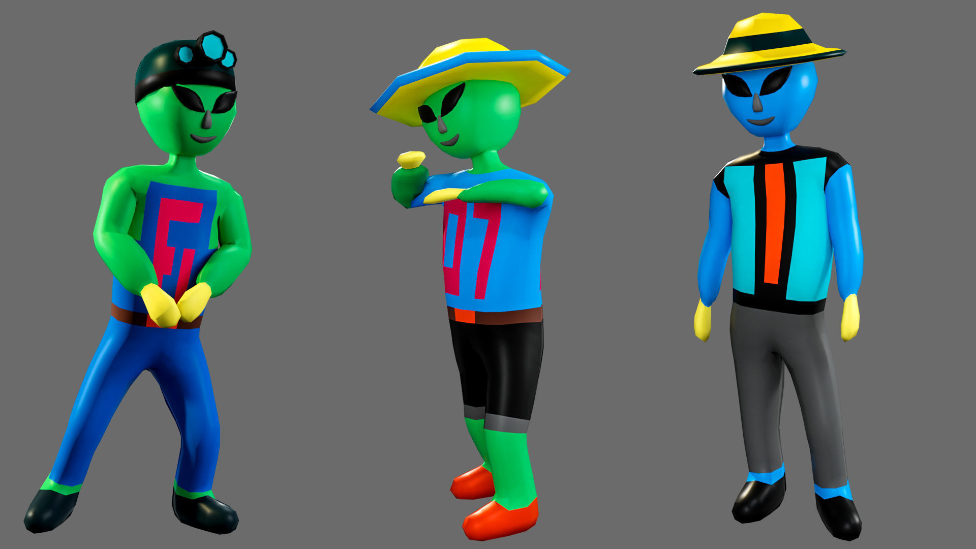 Cartoon characters aliens Low-poly 3D model_6